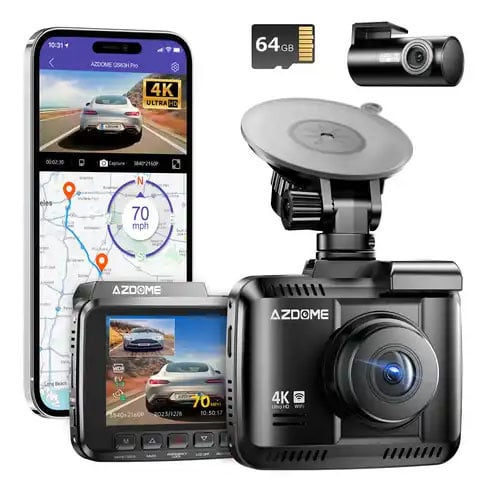 AZDome GS63H Pro True 4K 2CH Wifi GPS 64 Go dashcam