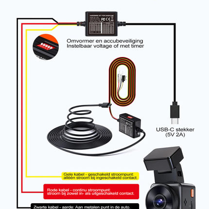 Vantrue VP01 permanente voeding USB-C 3-draads